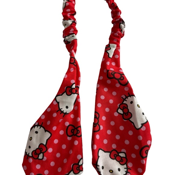Hello Kitty scarf tie scrunchie hand made USA pink cotton rare red print summer - Picture 2 of 3